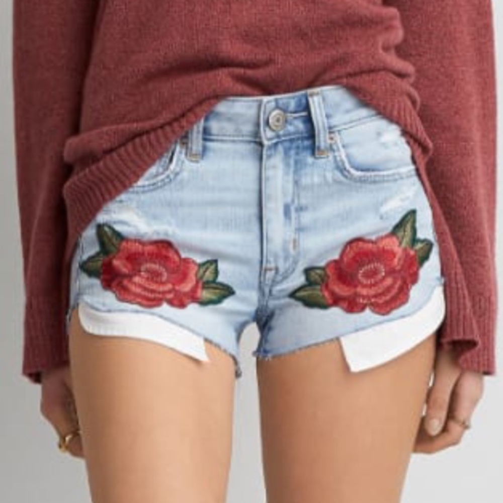 American Eagle Womens Embroidered‎ High Rise Denim Shorts Size 4